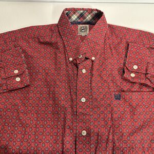Cinch Shirt Mens Large Red Geometric Western Button Down Long Sleeve Flip Cuff